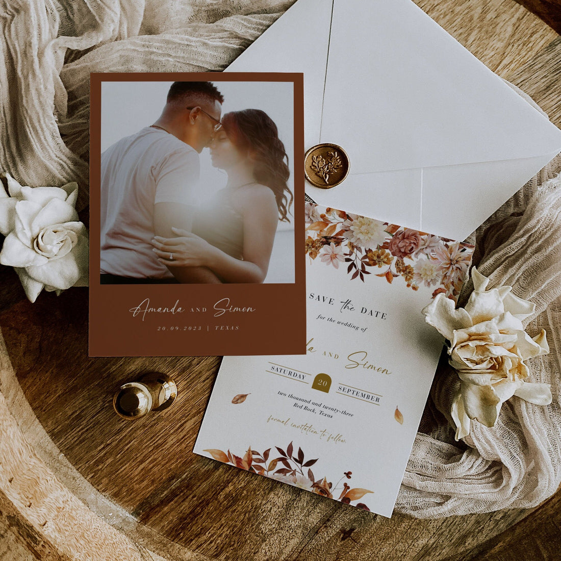 MARIGOLD Fall Wedding Save the Date Template with Photo