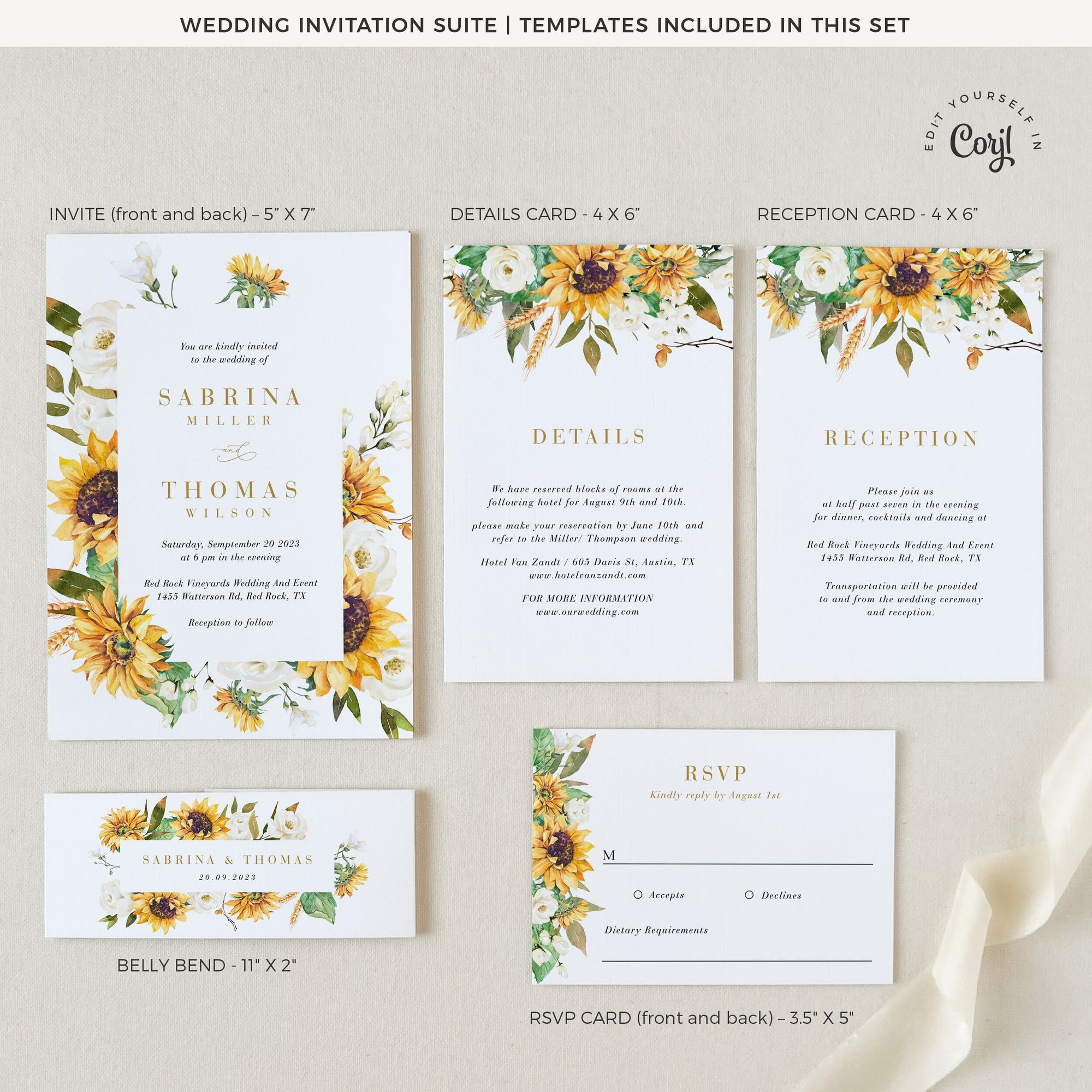 MARISOL Sunflower Wedding Invitation Suite Template