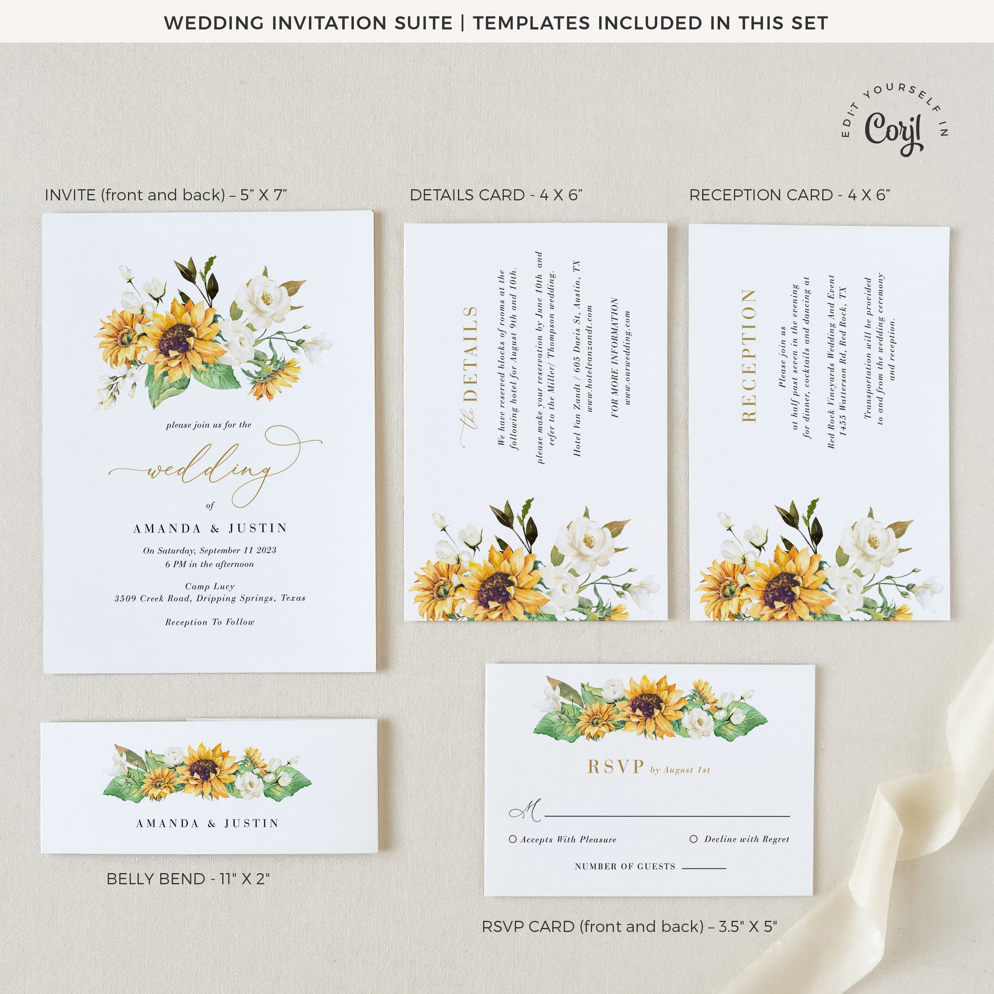 MARISOL Sunflower Wedding Invitation Set Template