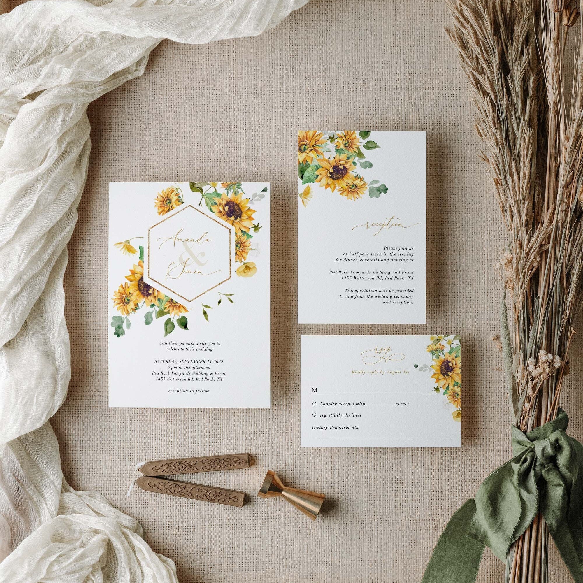 MARISOL Rustic Wedding Invitation Set Template