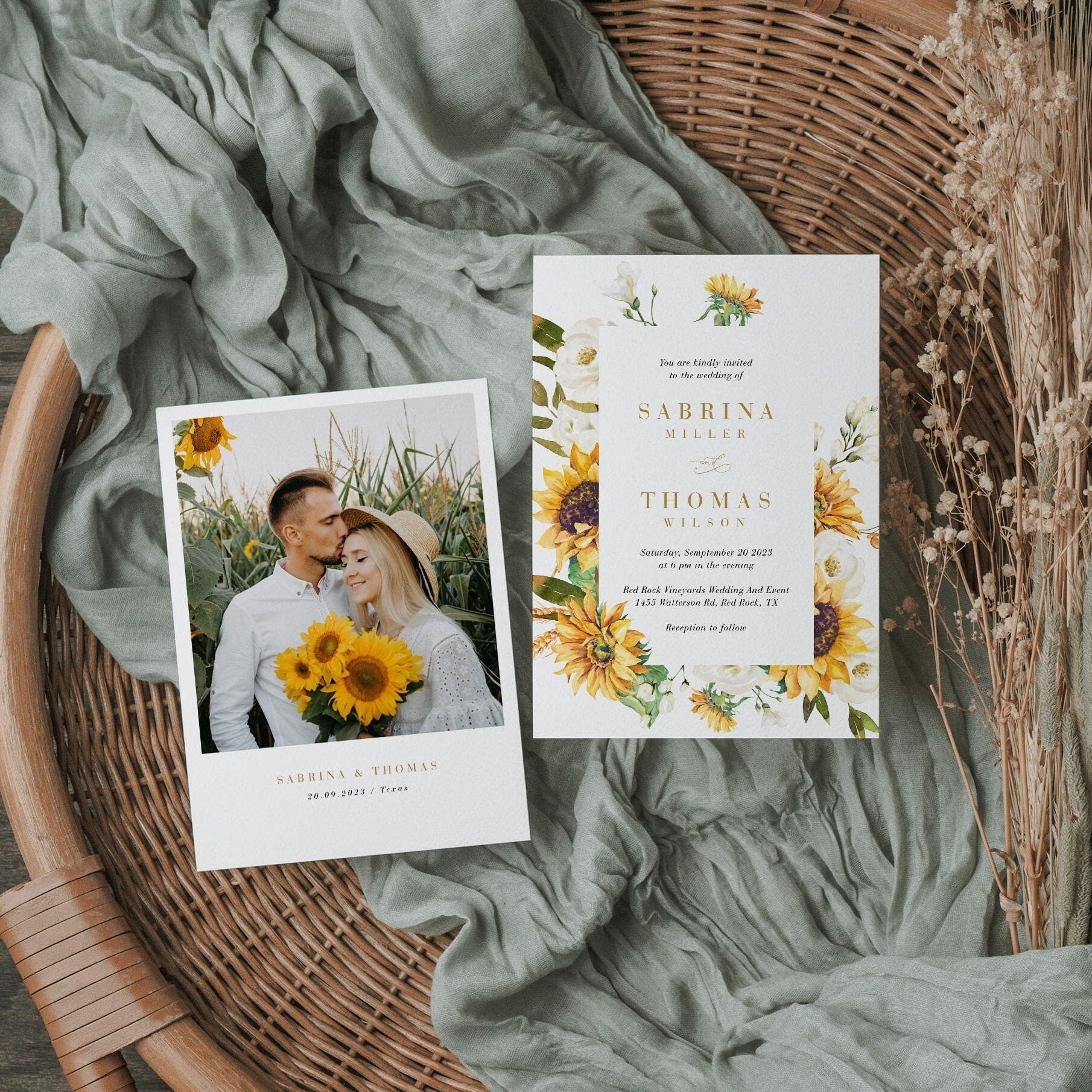 MARISOL Sunflower Wedding Invitations Rustic Template