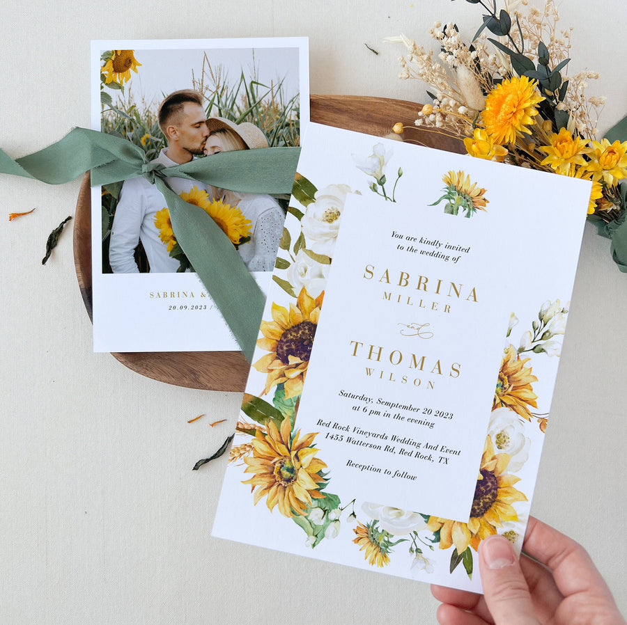 MARISOL Sunflower Wedding Invitations Rustic Template