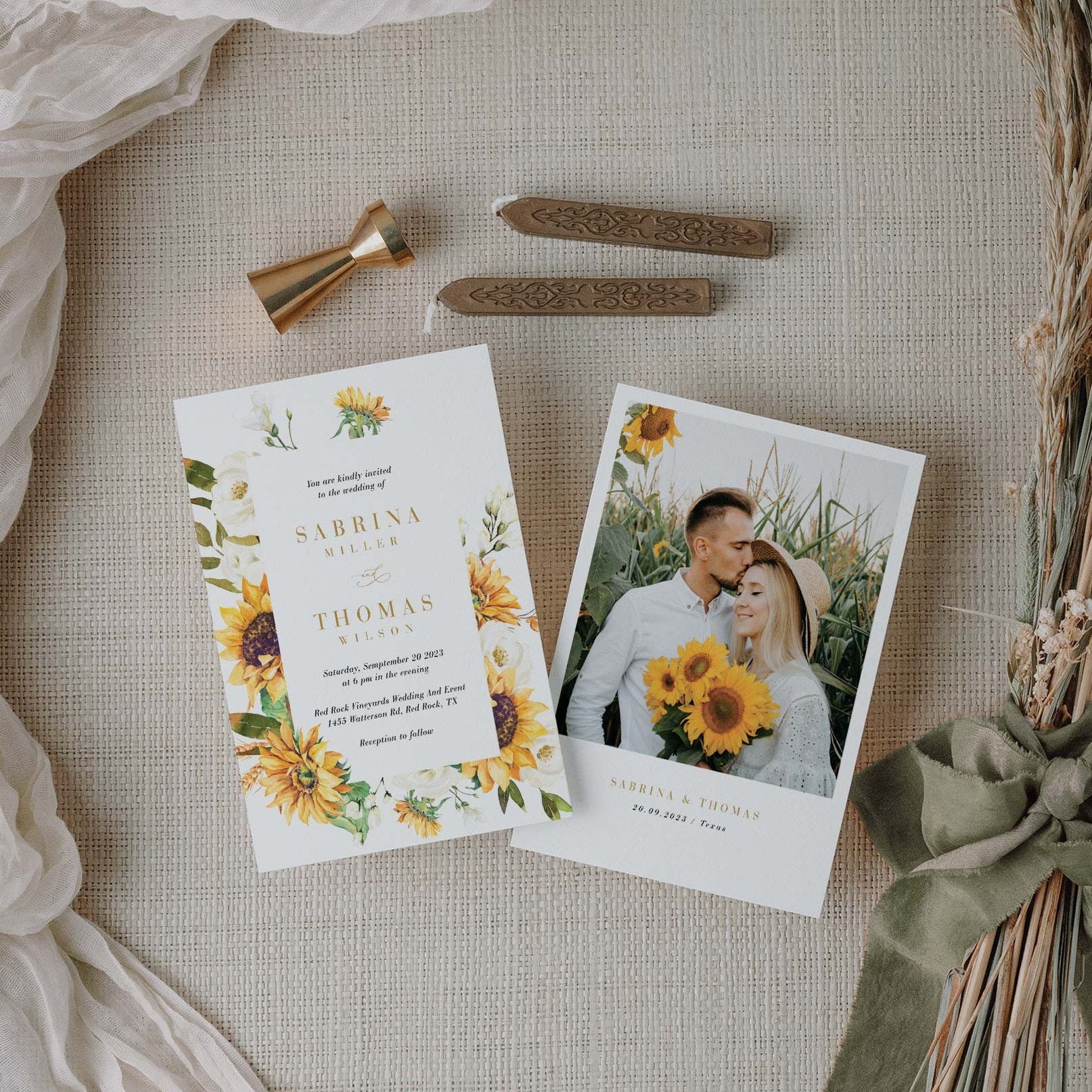 MARISOL Sunflower Wedding Invitations Rustic Template