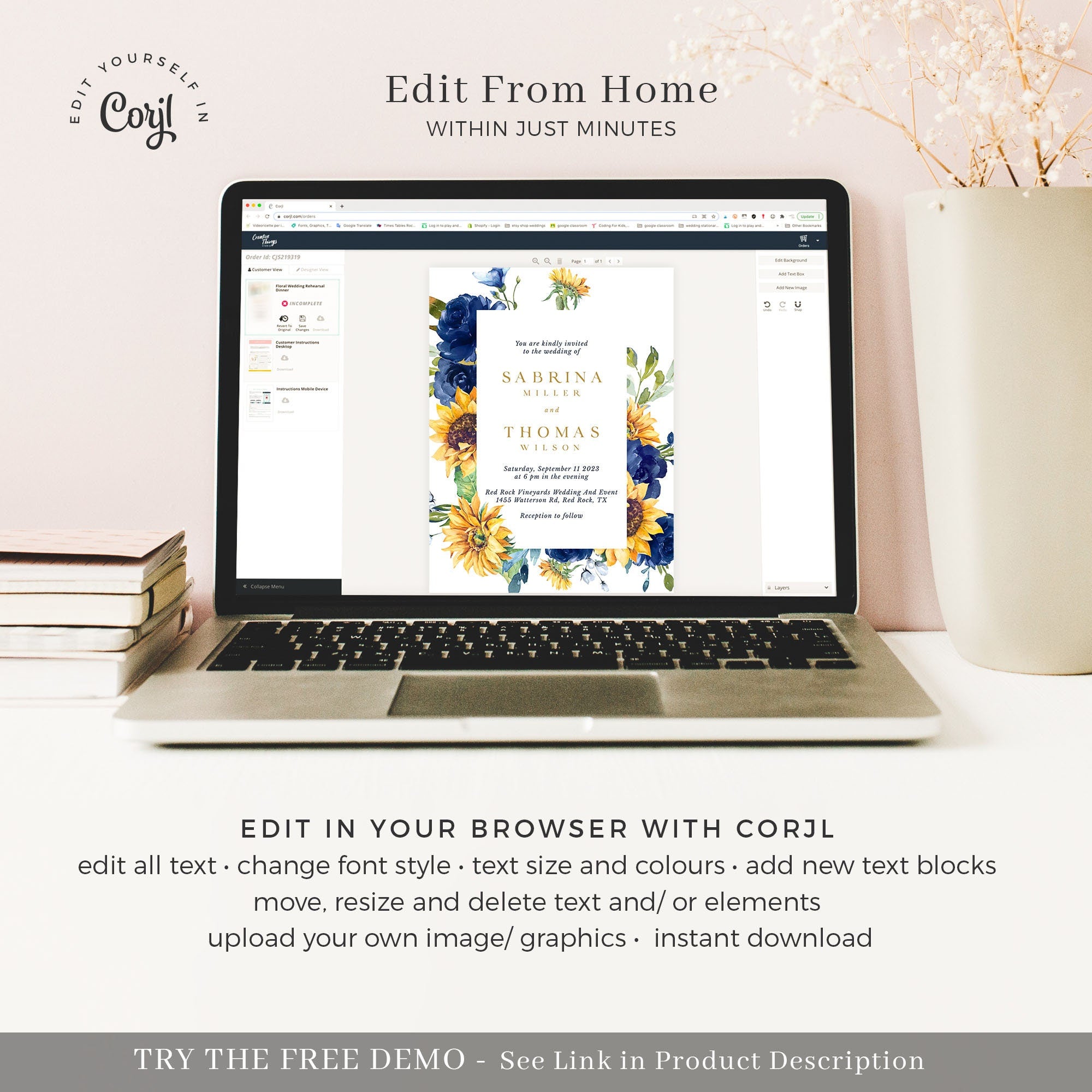 IVY Floral Wedding Invitation Suite Template
