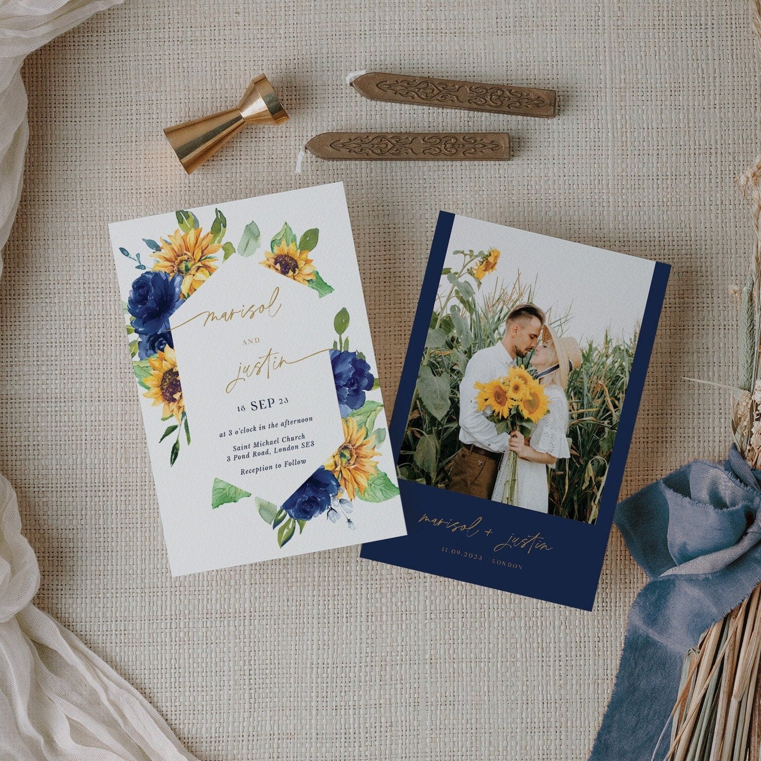 IVY Wedding Invites with Sunflowers Template