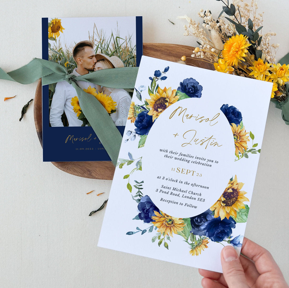 IVY Wedding Invitation Template Roses and Sunflowers