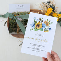 IVY Dusty Blue and Sunflower Wedding Invite Template