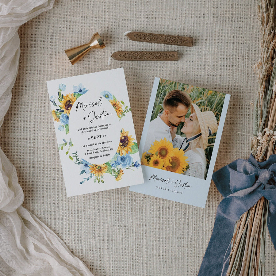 IVY Floral Wedding Invitation Card Template with Sunflowers