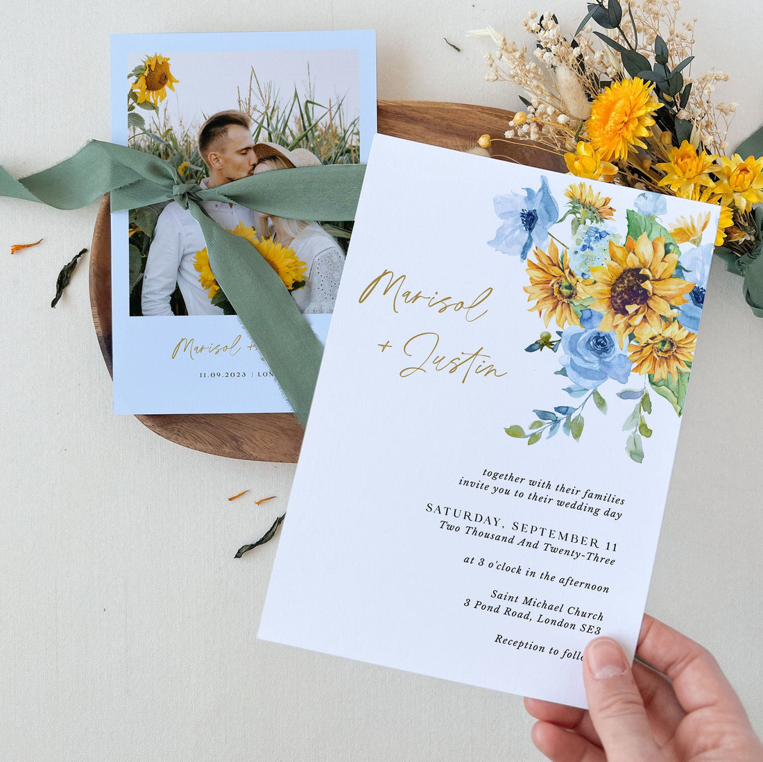 IVY Printable Rustic Wedding Invitations with Sunflowers