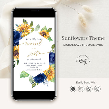 IVY Digital Sunflowers Save the Date Blue and Yellow
