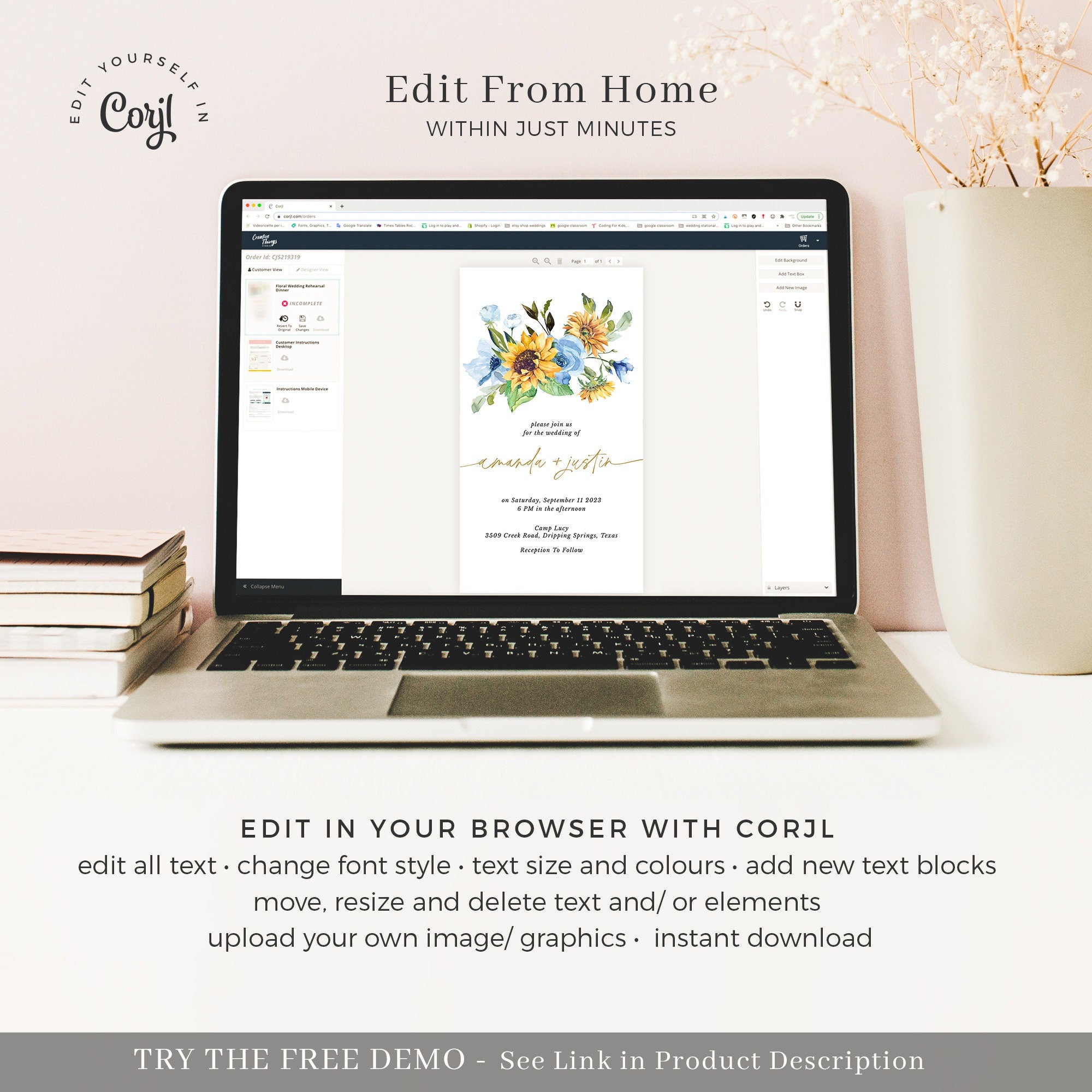 IVY Electronic Wedding Invitation Roses and Sunflowers