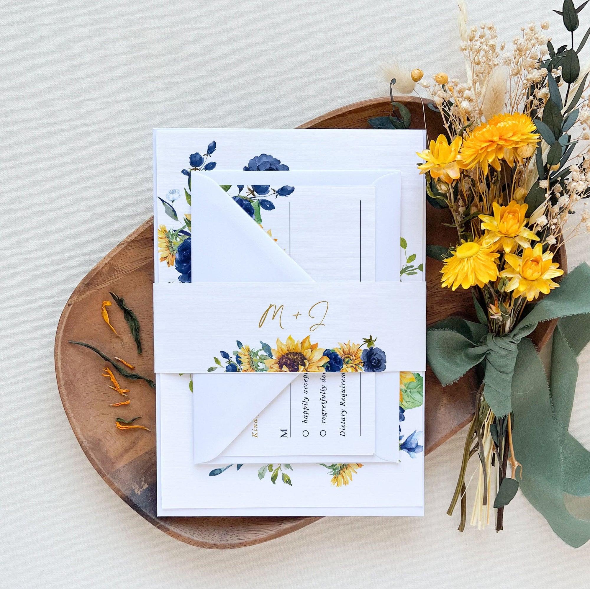 IVY Navy Blue Yellow Wedding Invitations Suite Template