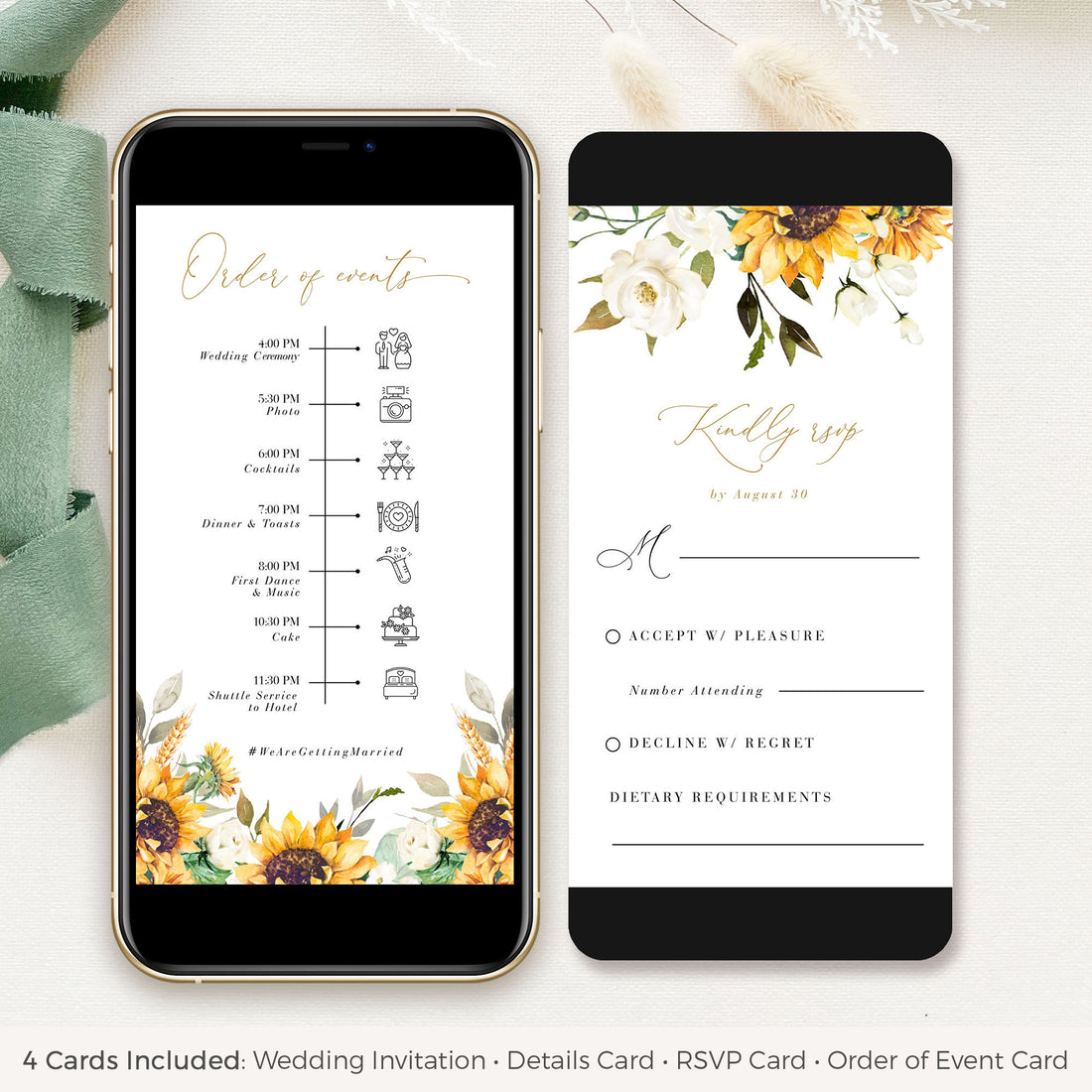 MARISOL Electronic Wedding Invitations with Sunflowers and Roses
