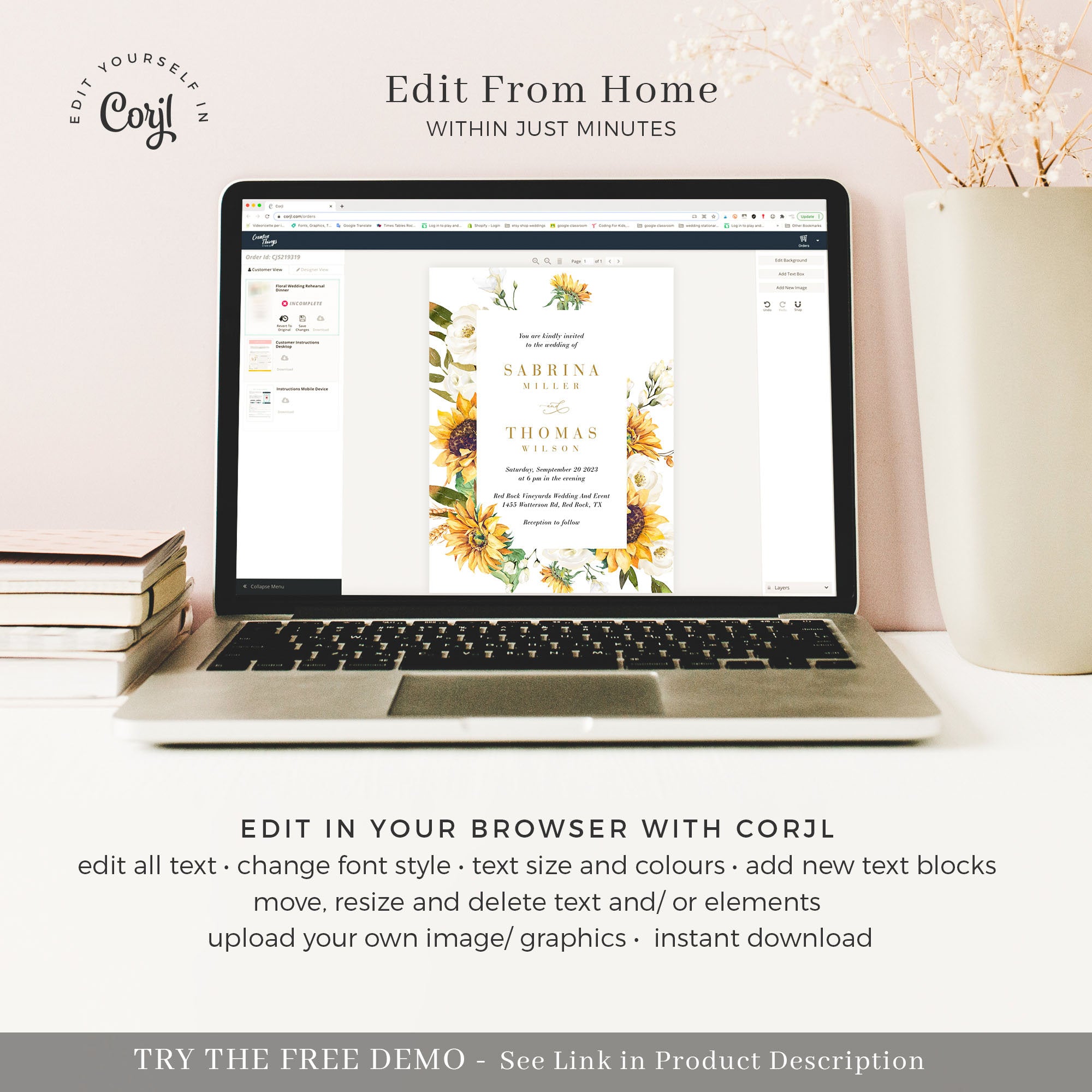 MARISOL Sunflower Wedding Invitation Suite Template