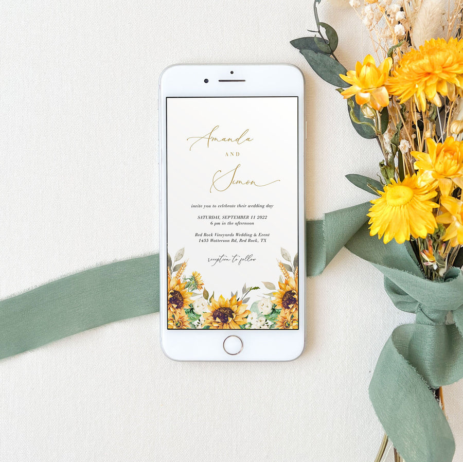 MARISOL Electronic Wedding Invitations with Sunflowers and Roses