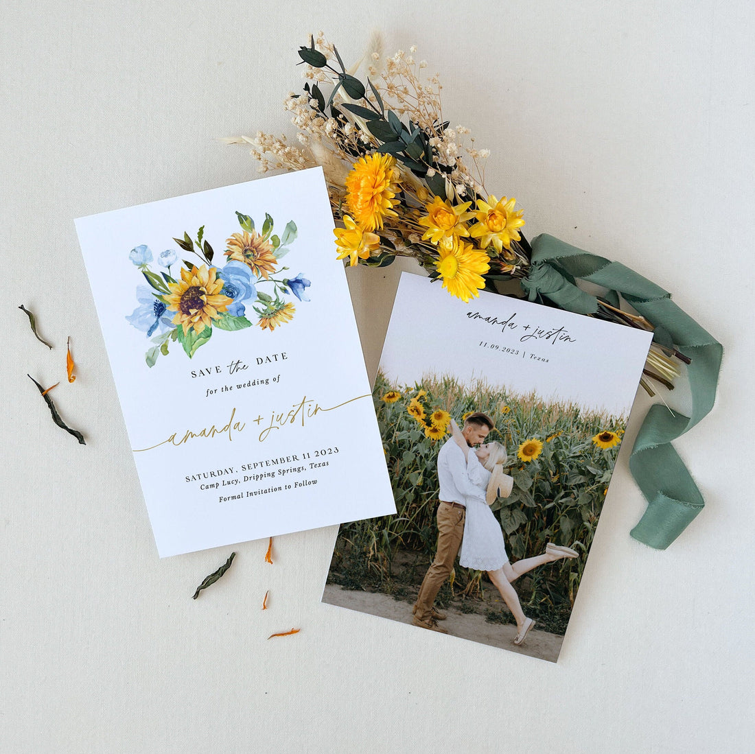 IVY Sunflower and Rose Wedding Save the Date Template