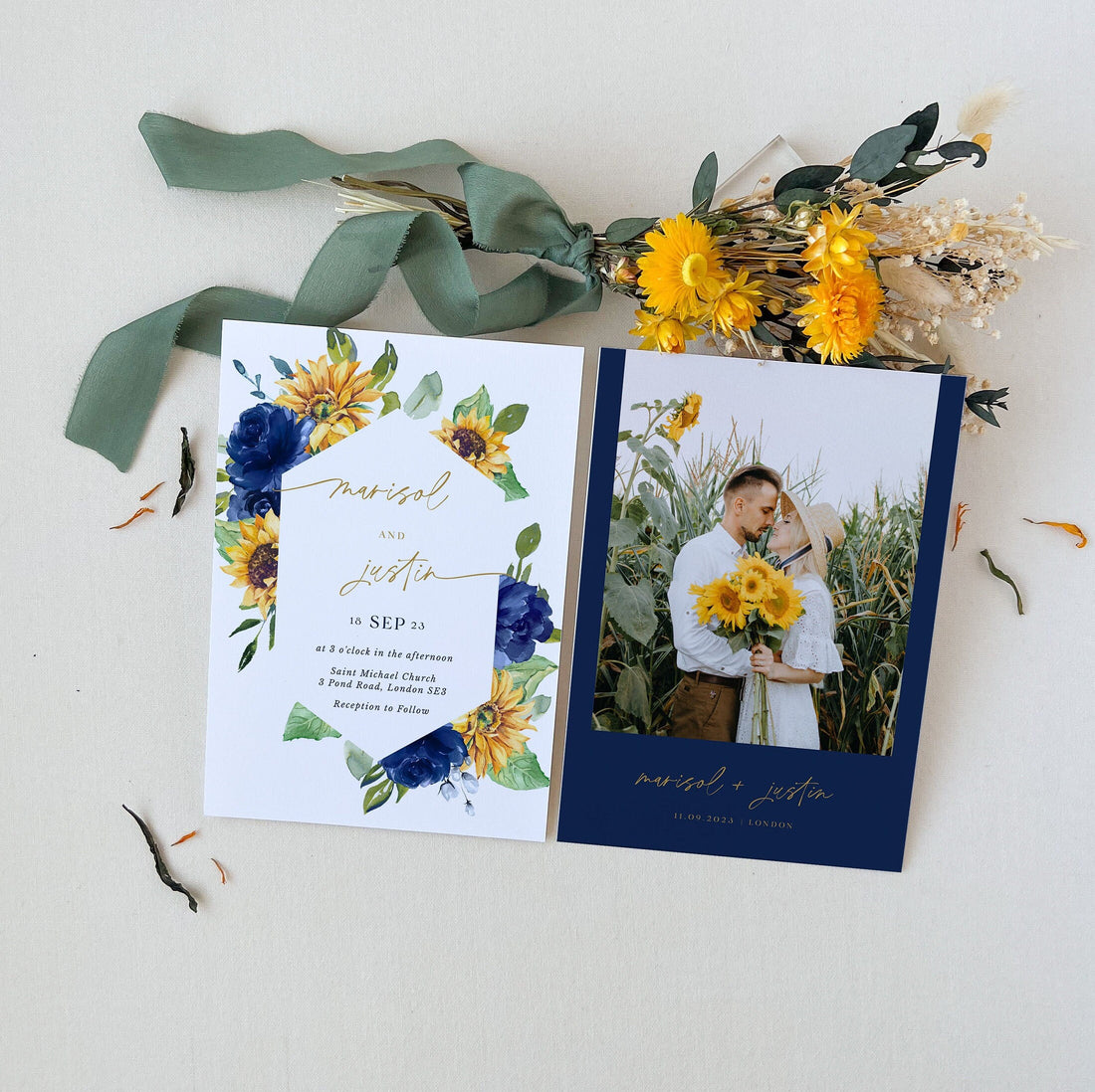 IVY Wedding Invites with Sunflowers Template