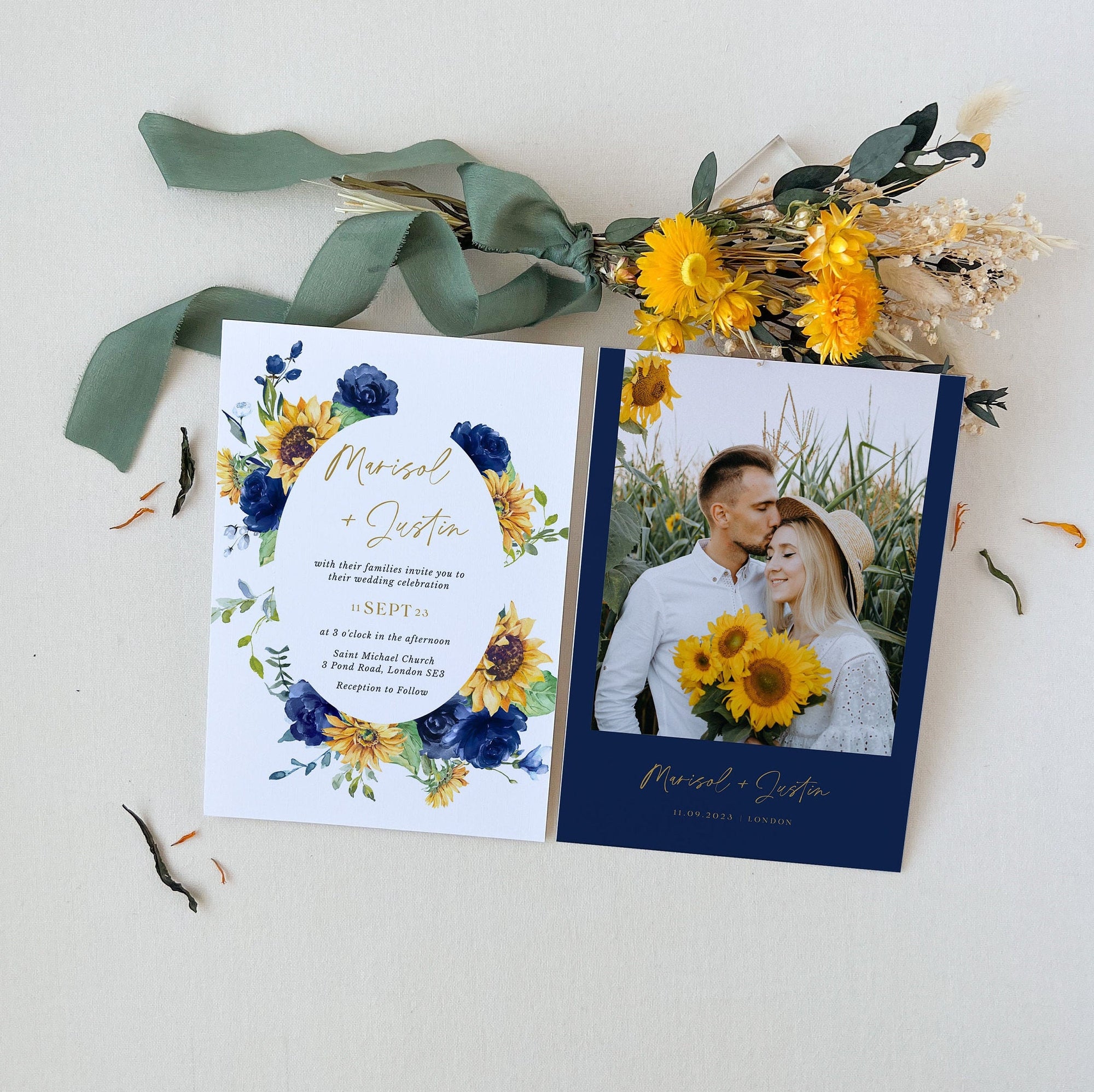 IVY Wedding Invitation Template Roses and Sunflowers