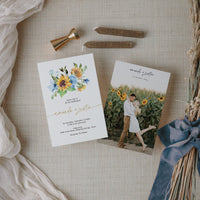 IVY Dusty Blue and Sunflower Wedding Invite Template