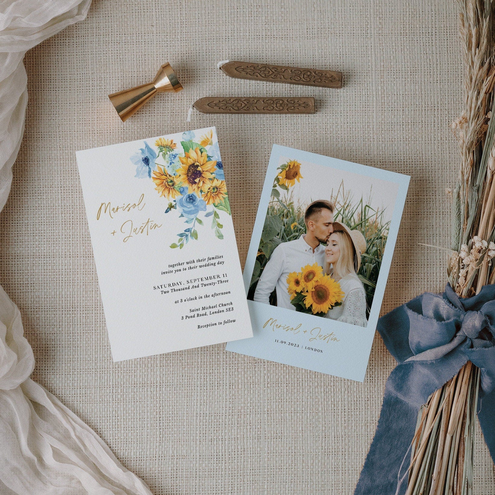 IVY Printable Rustic Wedding Invitations with Sunflowers