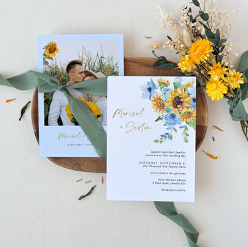 IVY Printable Rustic Wedding Invitations with Sunflowers