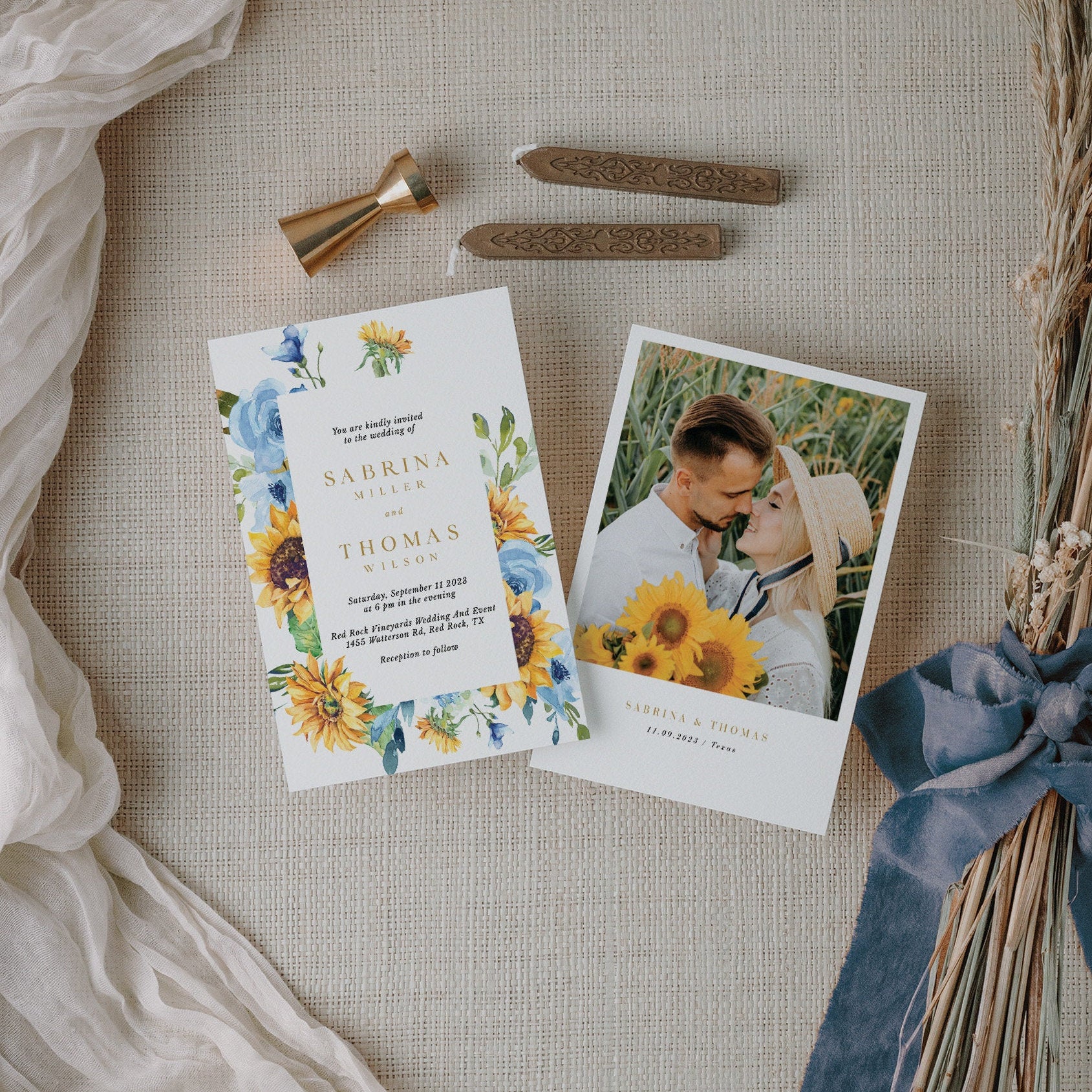 IVY Printable Wedding Invitations Roses and Sunflowers