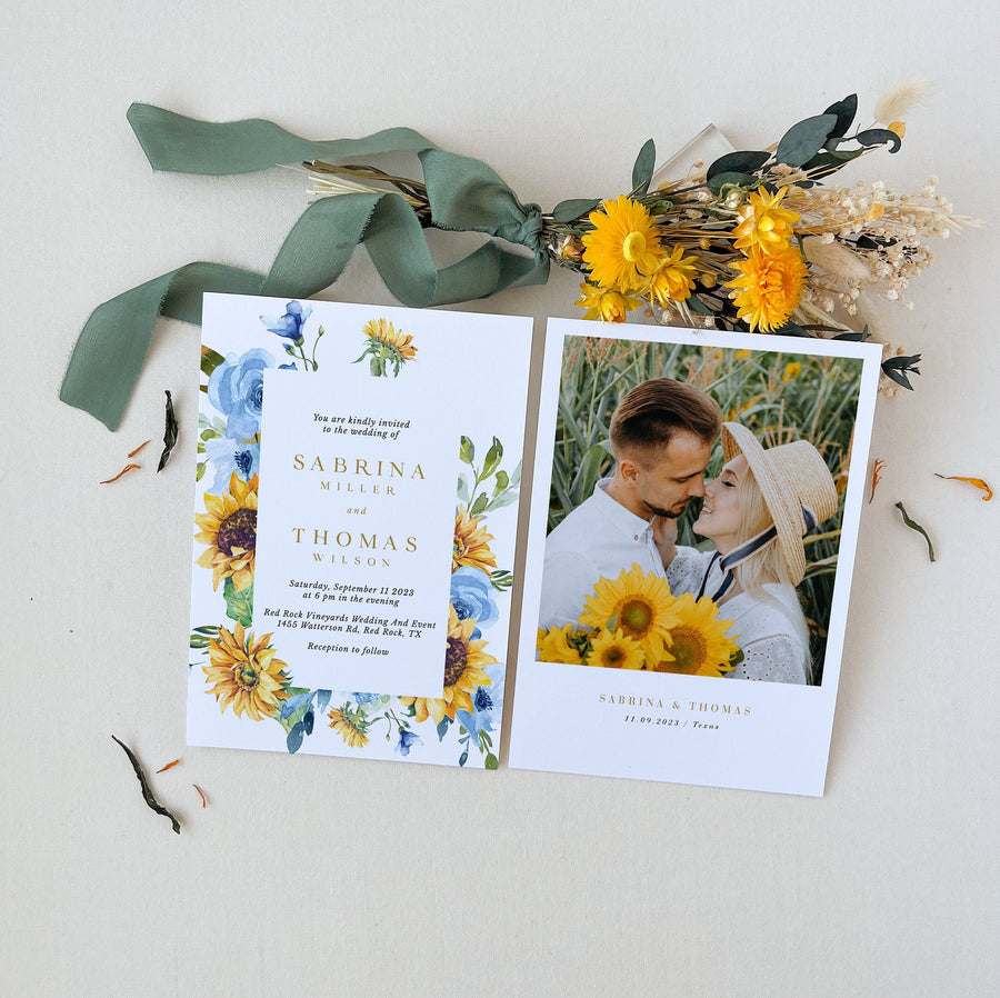 IVY Printable Wedding Invitations Roses and Sunflowers
