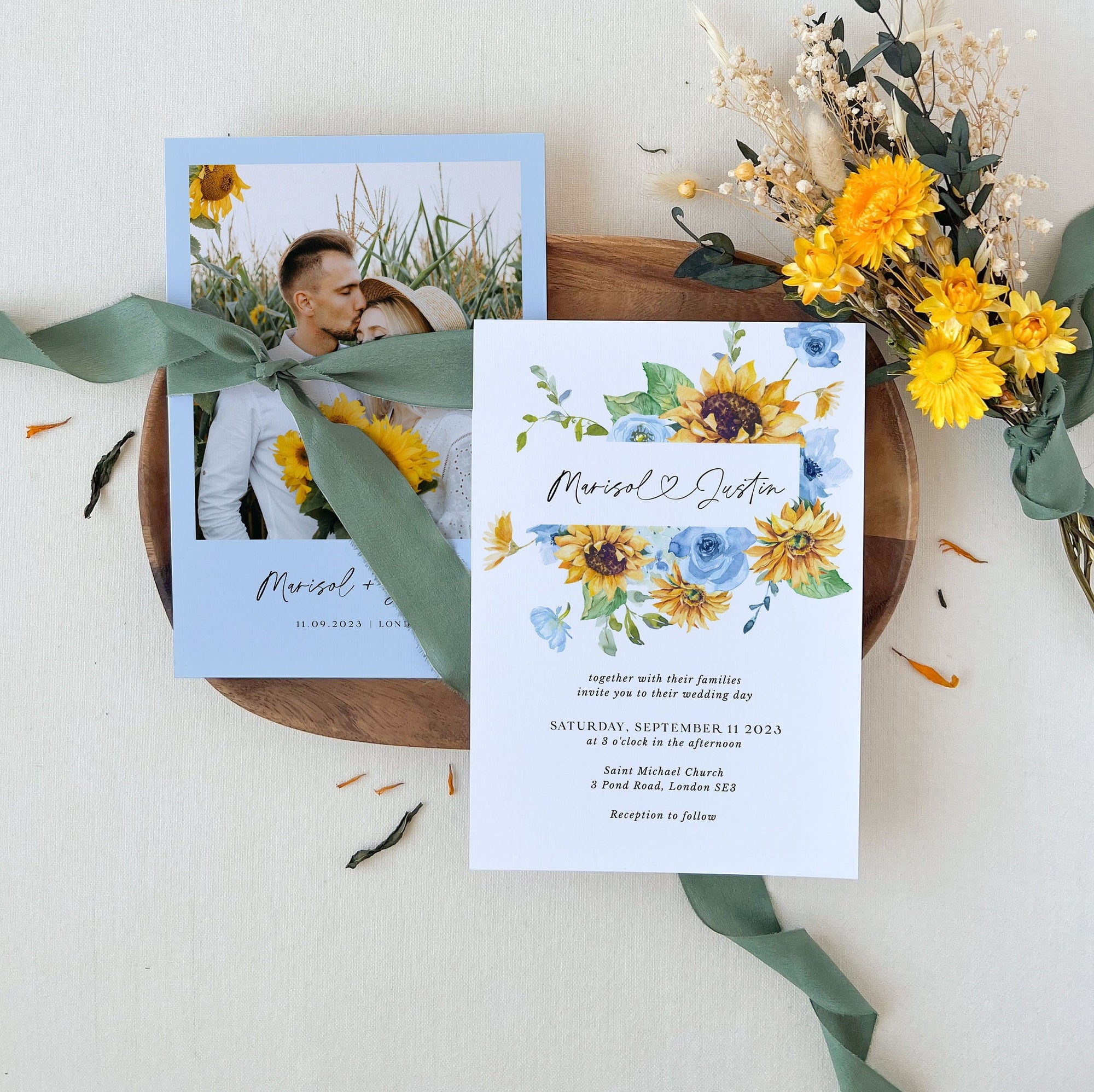 IVY Light Blue and Yellow Wedding Invitation Template
