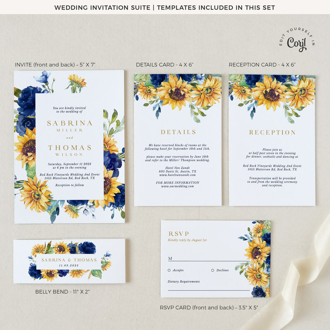 IVY Floral Wedding Invitation Suite Template
