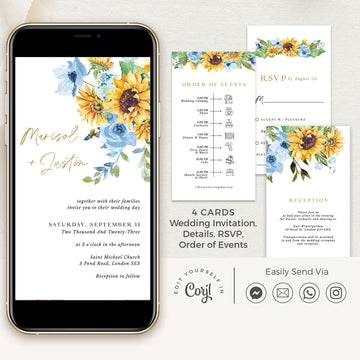IVY Sunflower Themed Wedding Invitation Digital Card