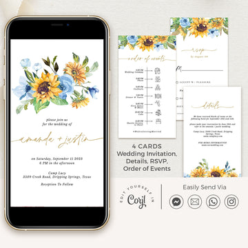 IVY Electronic Wedding Invitation Roses and Sunflowers