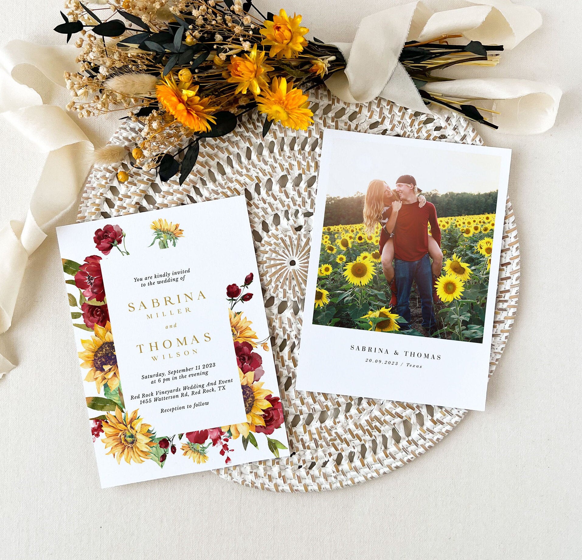 RUBY Rustic Sunflowers Wedding Invitation Set with Rsvp