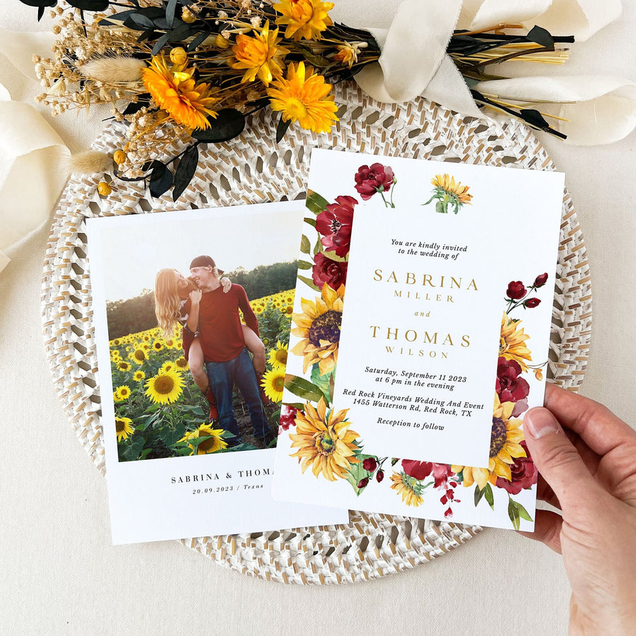 RUBY Rustic Sunflowers Wedding Invitation Set with Rsvp