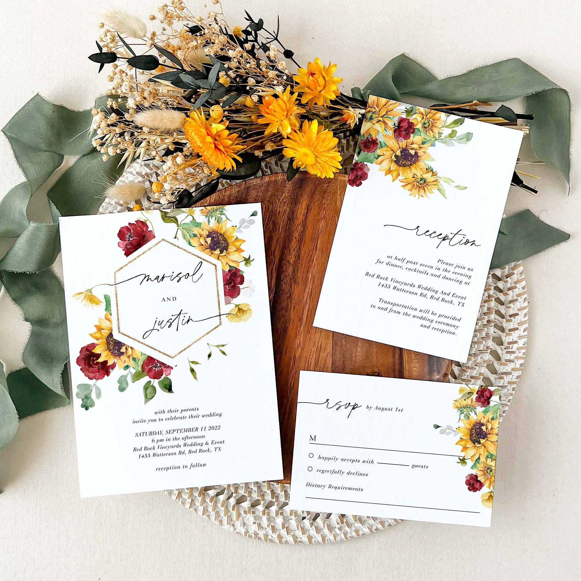 RUBY Sunflower Wedding Invitation Template Suite
