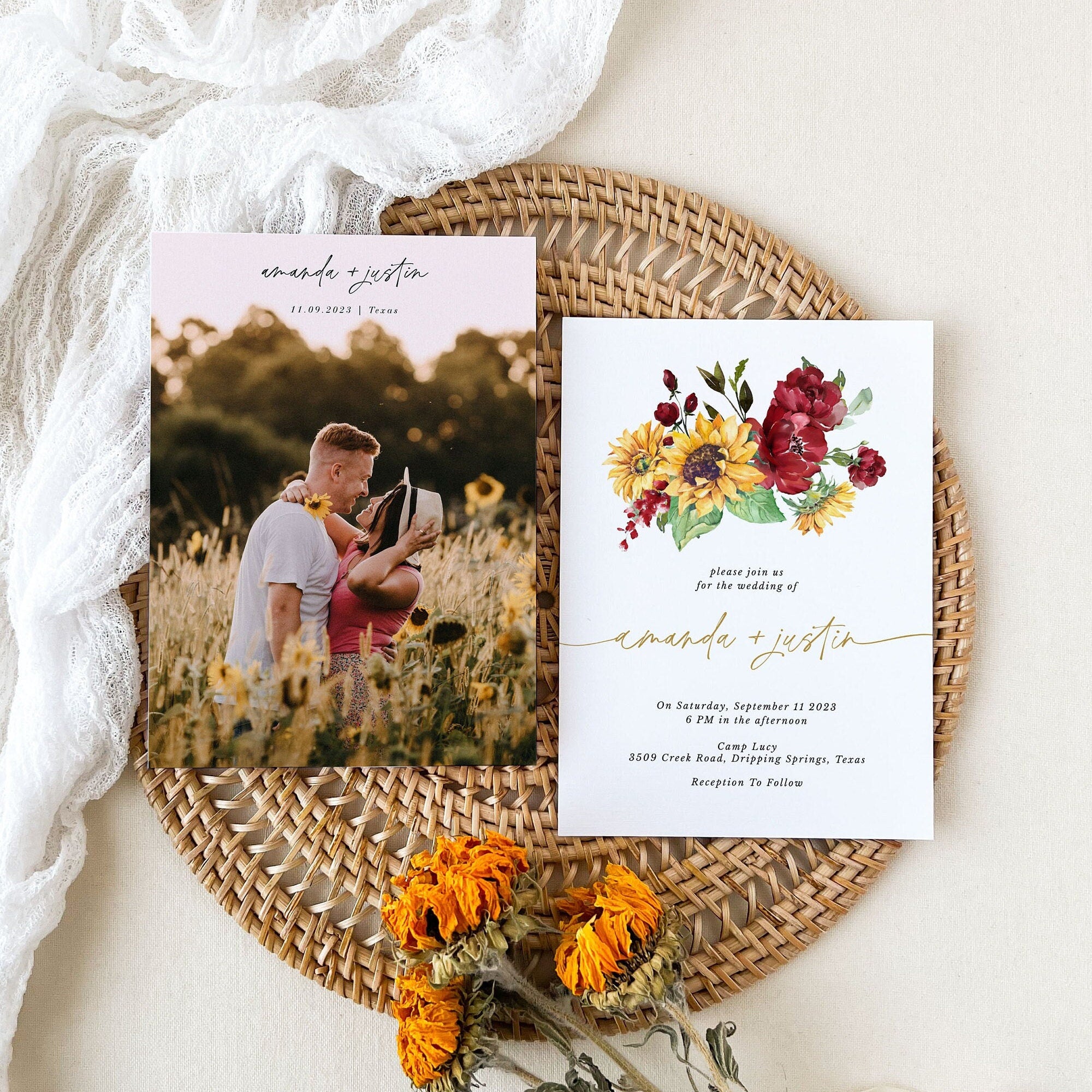 RUBY Printable Sunflower Wedding Invitations Diy