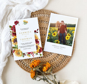 RUBY Rustic Wedding Invitations Sunflowers Template