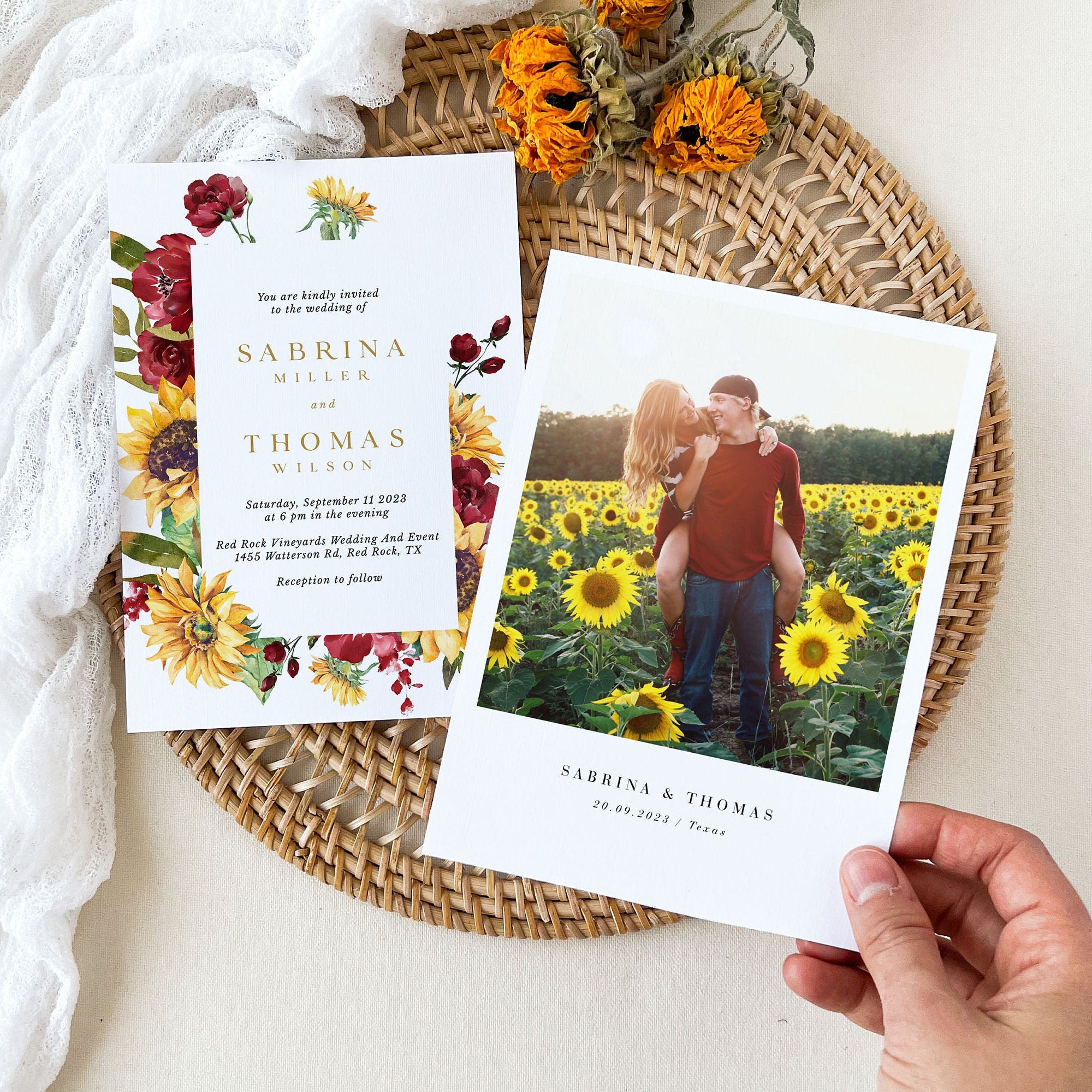 RUBY Rustic Wedding Invitations Sunflowers Template