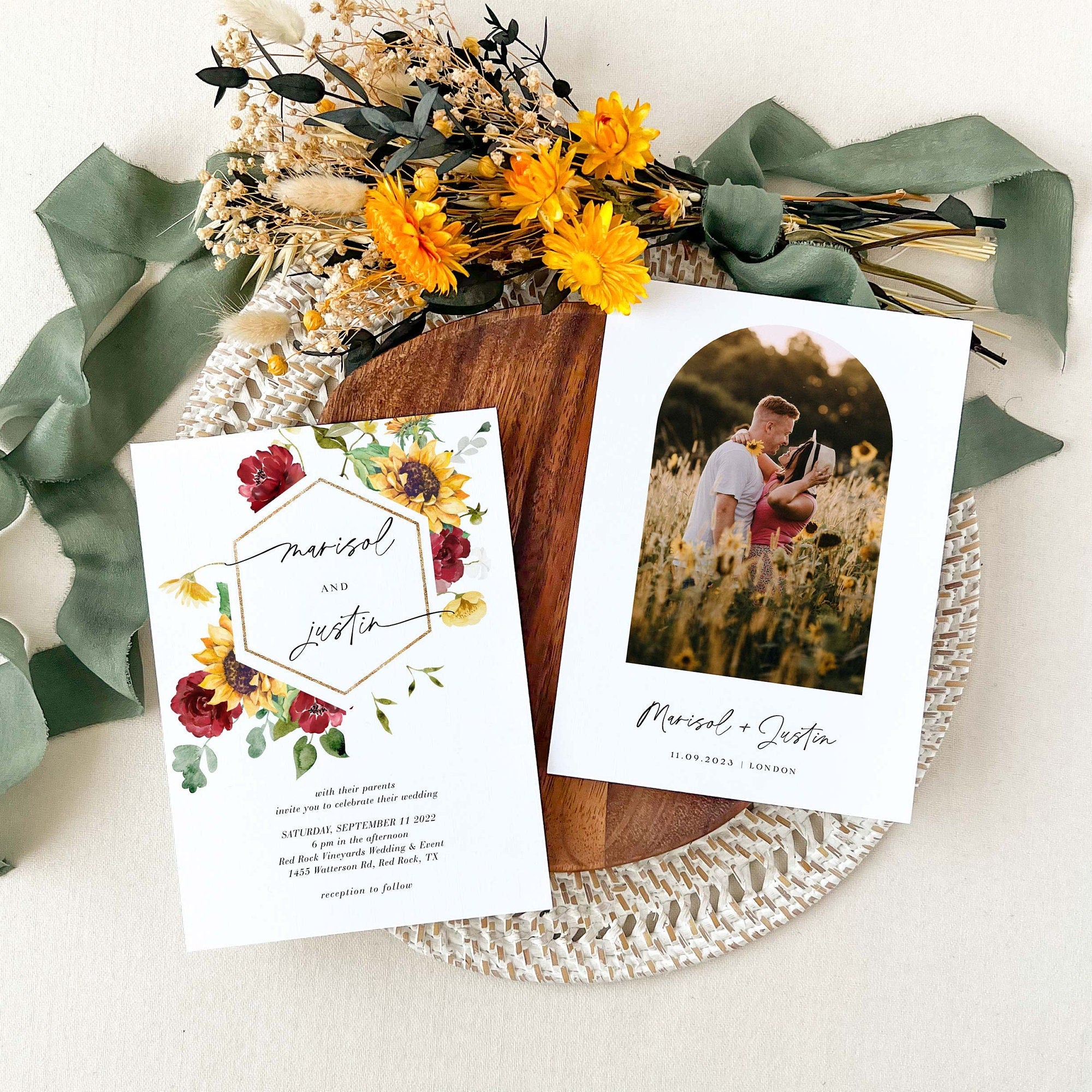 RUBY Rustic Sunflower Wedding Invitation Template