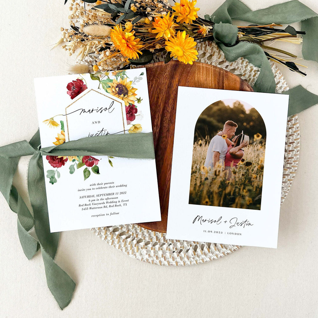 RUBY Rustic Sunflower Wedding Invitation Template