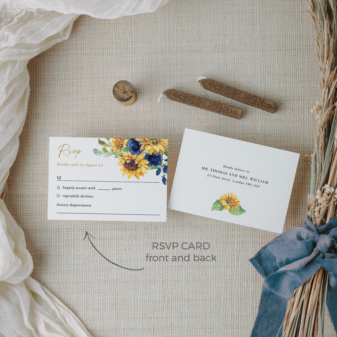 IVY Navy Blue Yellow Wedding Invitations Suite Template