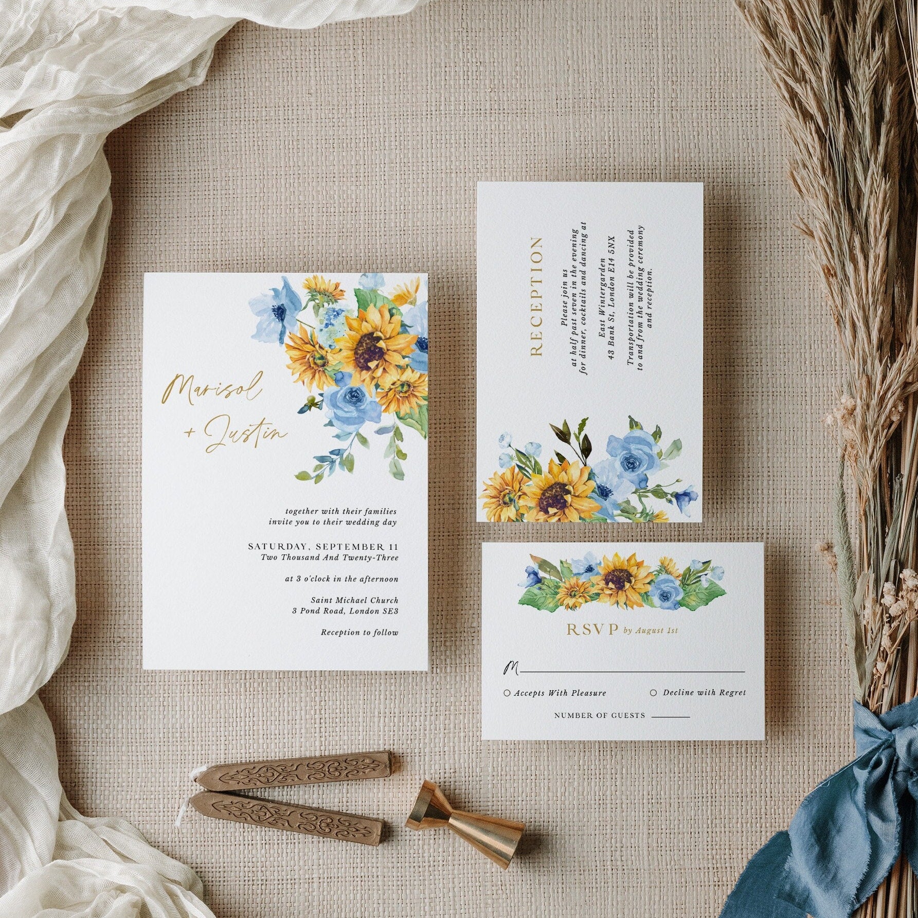 IVY Sunflower Wedding Invitation Set Diy Templates
