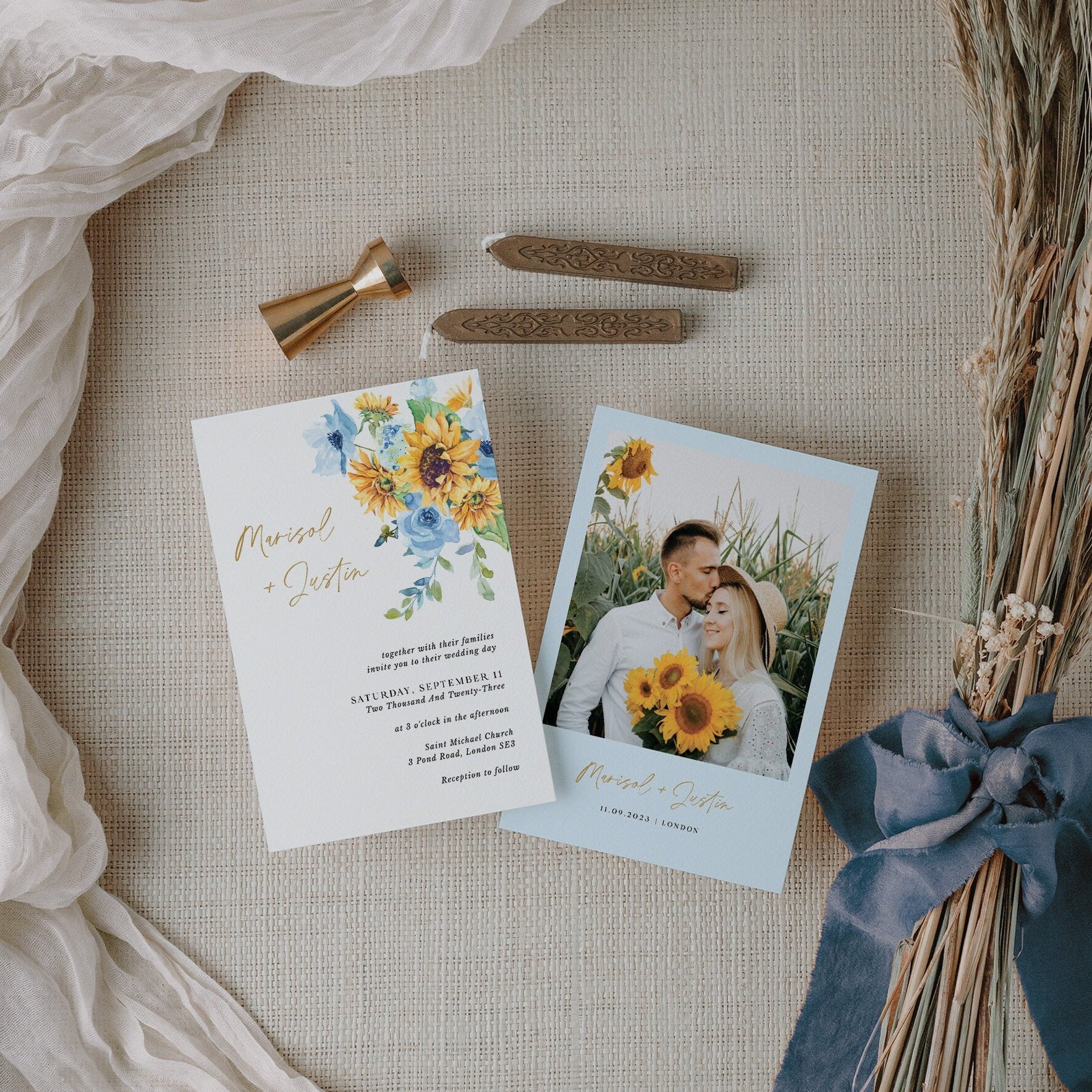 IVY Sunflower Wedding Invitation Set Diy Templates