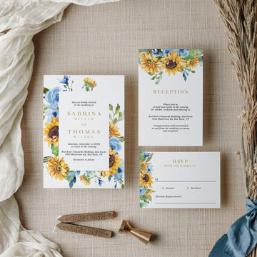 IVY Dusty Blue and Yellow Wedding Invites Set Template