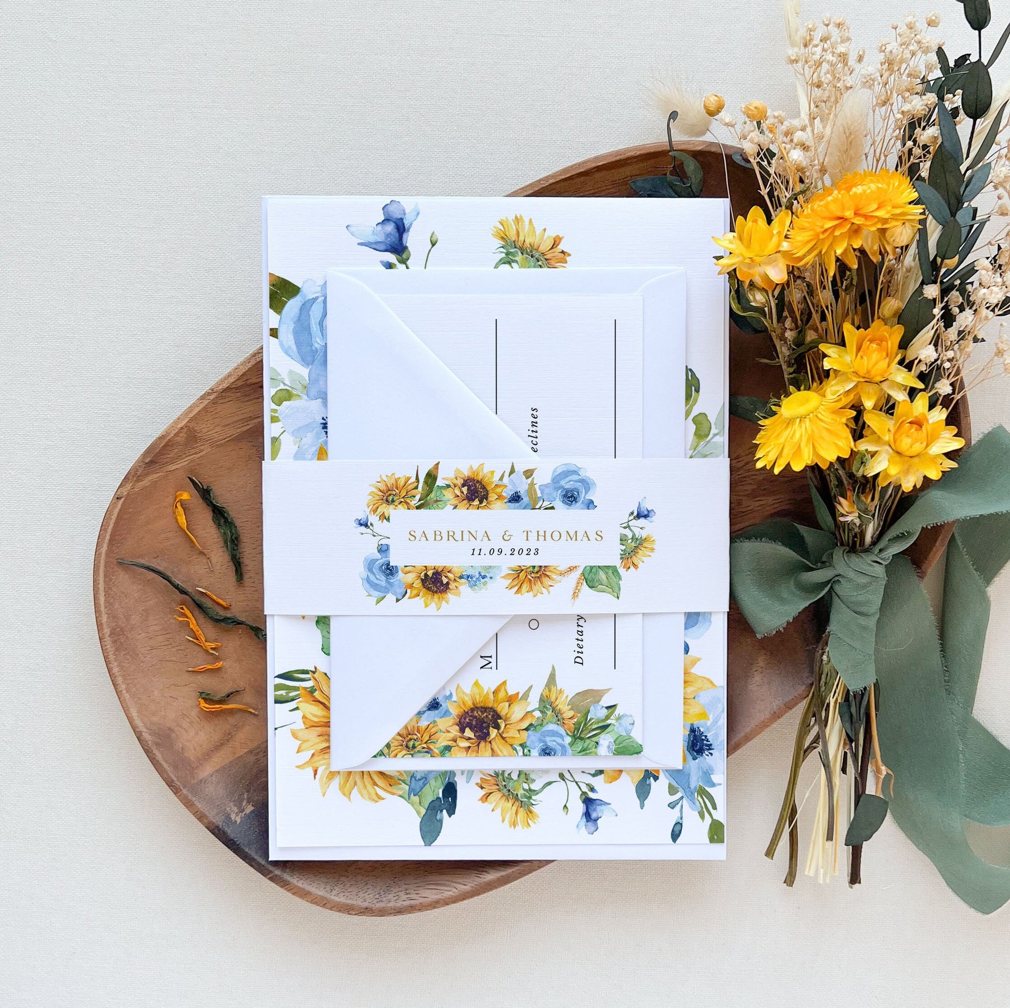 IVY Dusty Blue and Yellow Wedding Invites Set Template
