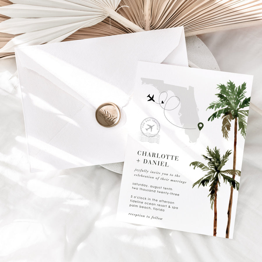 KONA Palm Tree Wedding Invitation Template with Photo