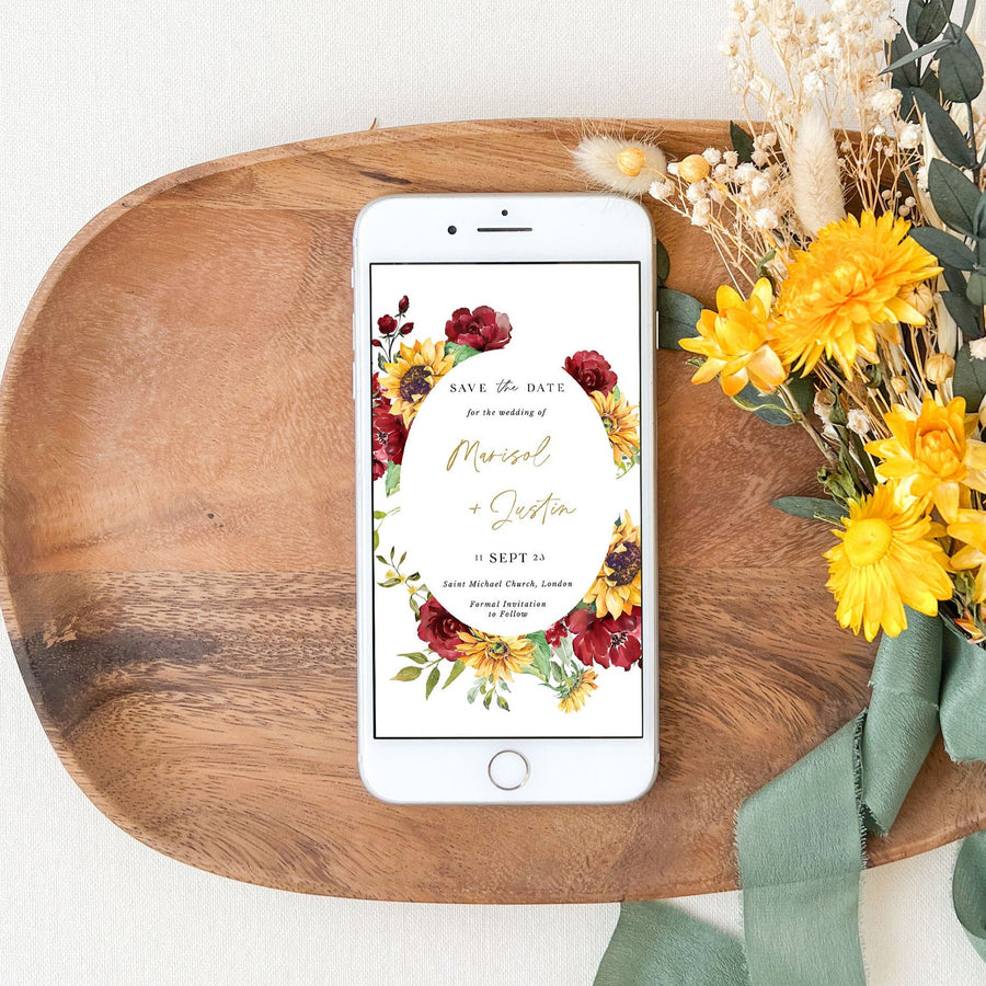 RUBY Sunflower and Roses Wedding Save the Date Digital Invite