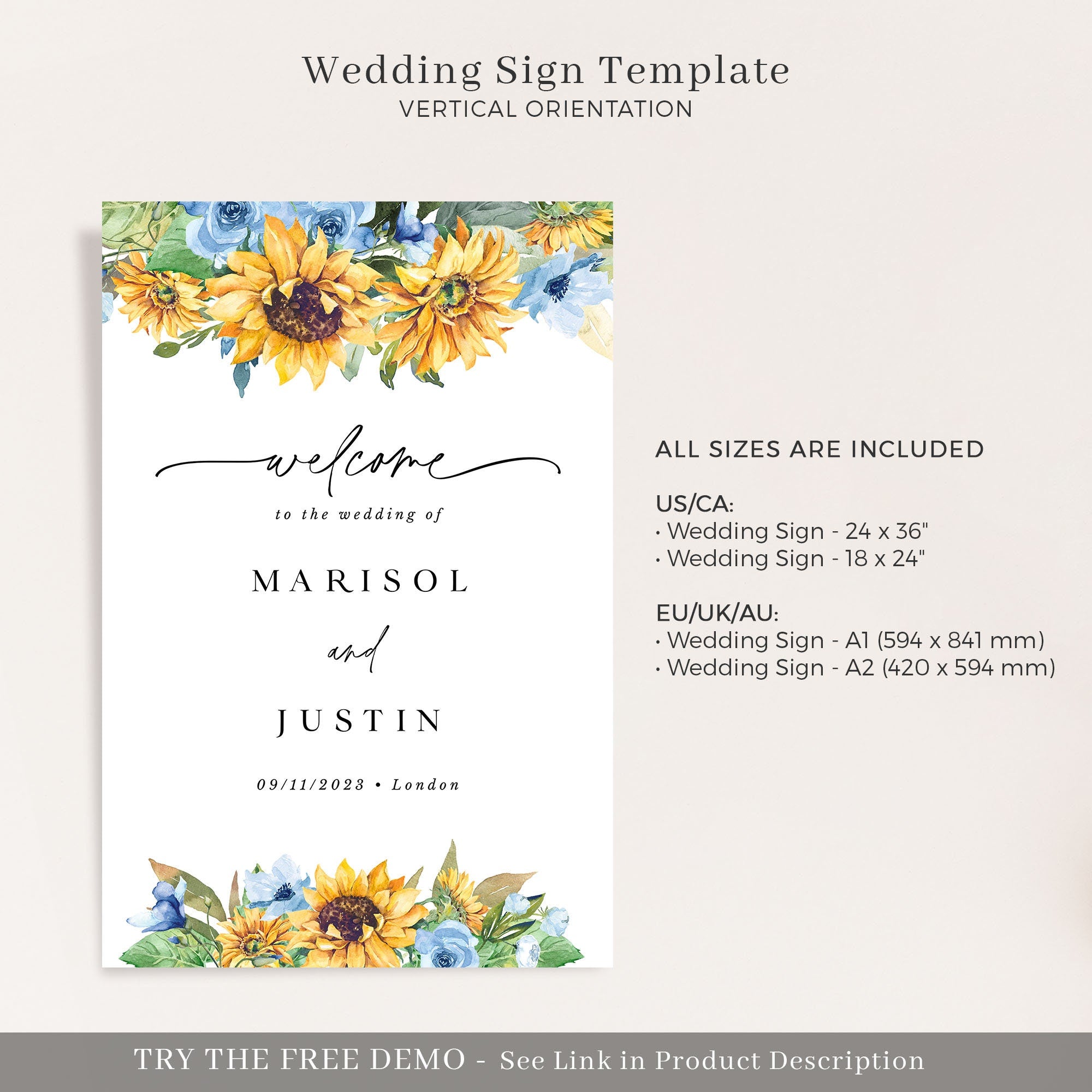 IVY Welcome to Our Wedding Sunflower Sign Template