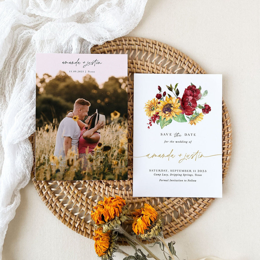 RUBY Roses and Sunflower Save the Date Template with Photo