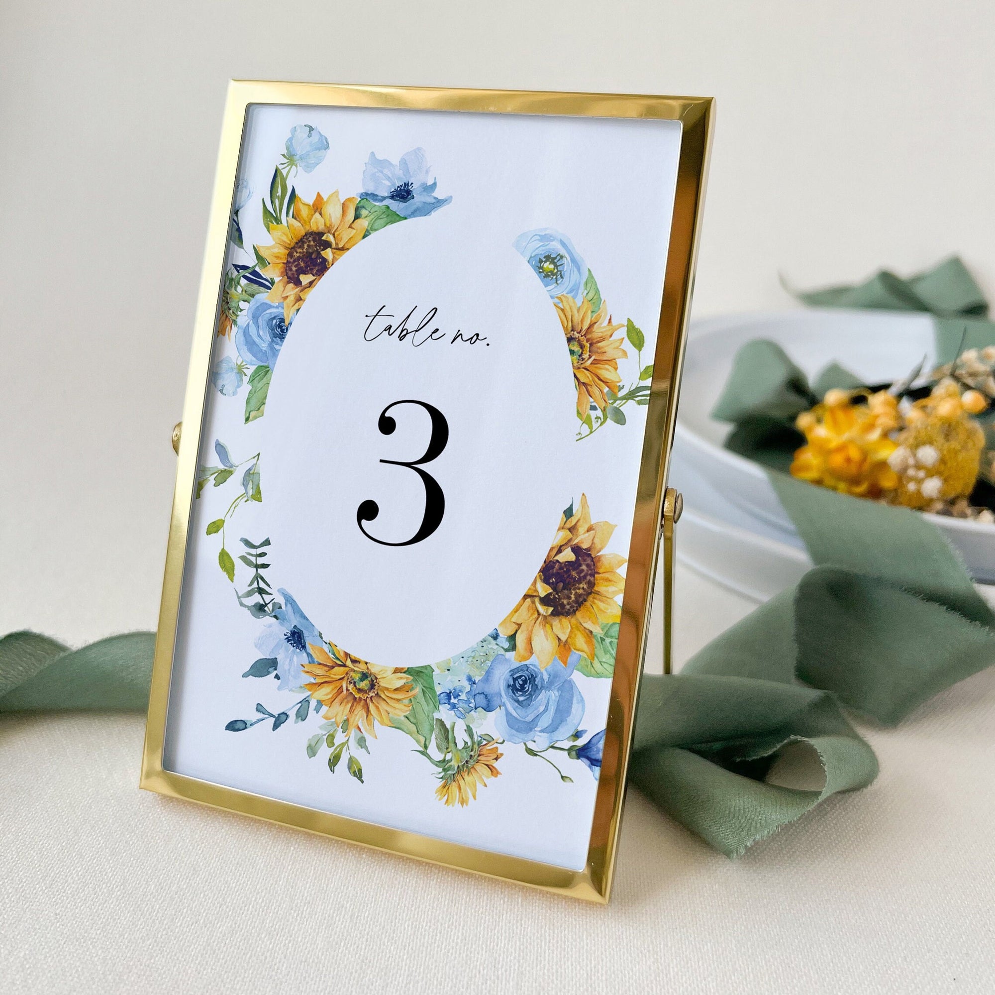 IVY Sunflower Wedding Table Numbers Template
