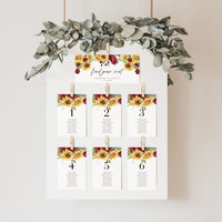 RUBY Wedding Seating Chart Cards Template with Sunflowers